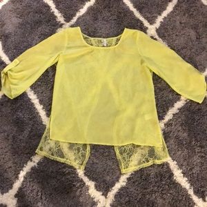 Sheer front lace back quarter sleeve blouse:)